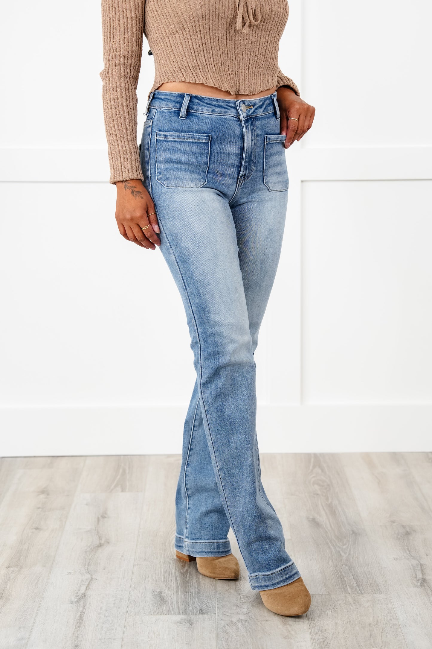 Risen Guilty As Sin Multiple Inseam High Rise Medium Wash Patch Pocket Straight Leg Jeans