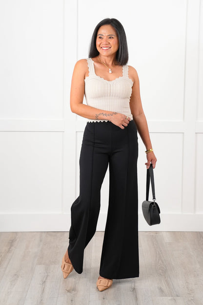 Black High Waist Wide Leg Knit Pull-On Pants