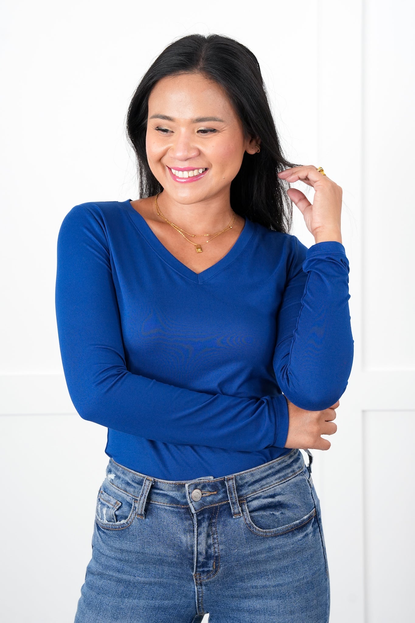 Door Buster! Plus/Reg Zenana Microfiber Long Sleeve V-Neck Tee