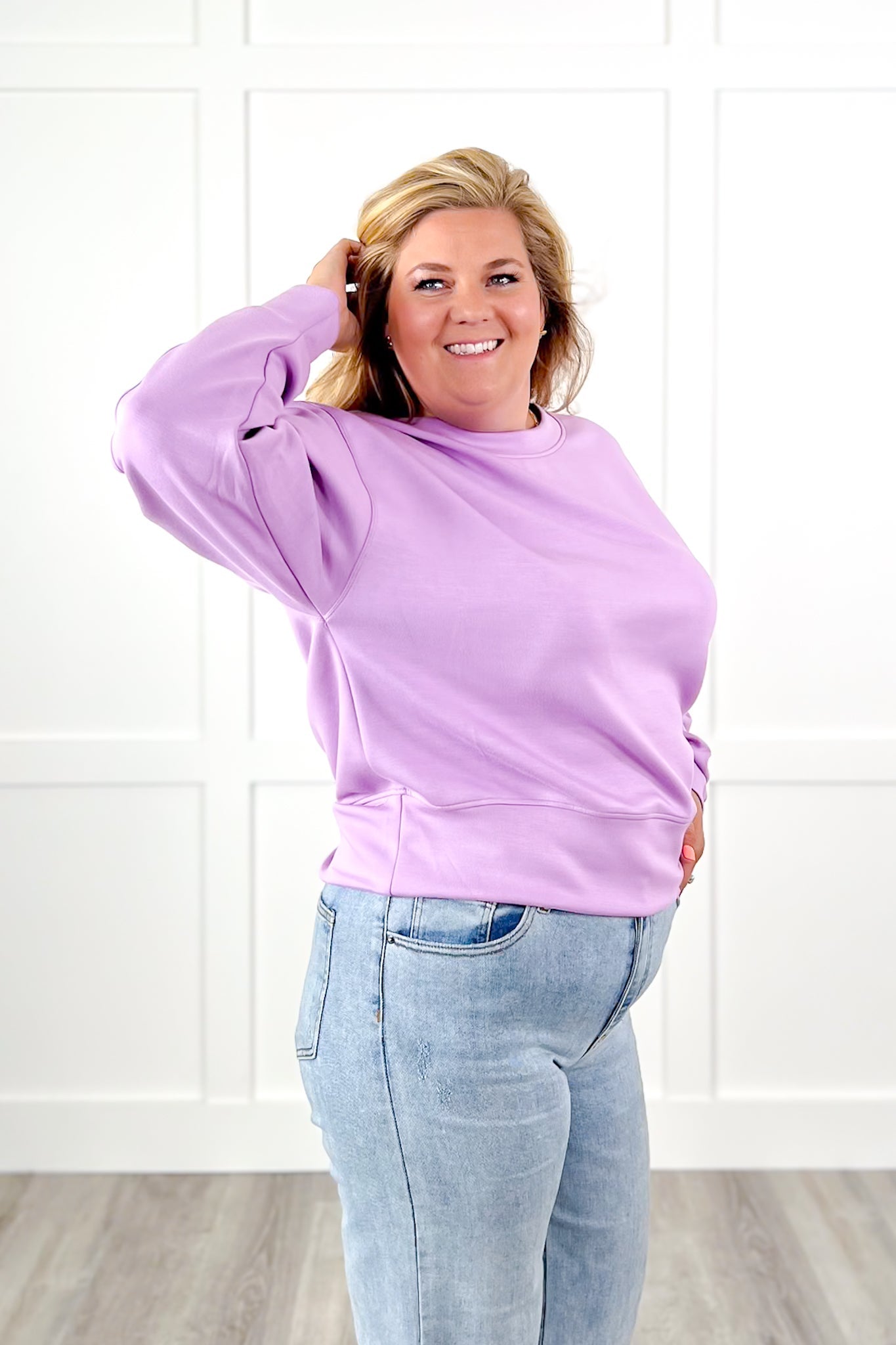 Long Sleeve Crew Neck Scuba Knit Sweatshirt
