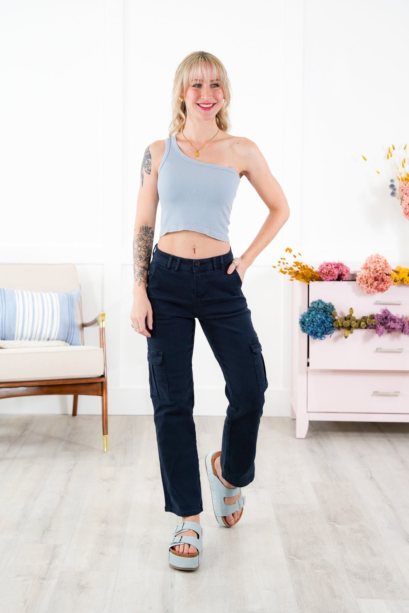 Risen High Rise Navy Cargo Pants