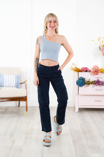 Risen High Rise Navy Cargo Pants