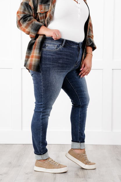 Judy Blue Vail Mid Rise Dark Wash Thermal Skinny Jeans