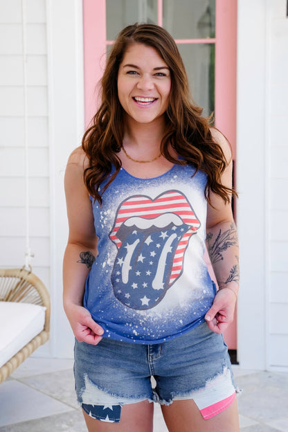Plus/Reg Sleeveless 4th Of July Tongue Graphic Tank Top