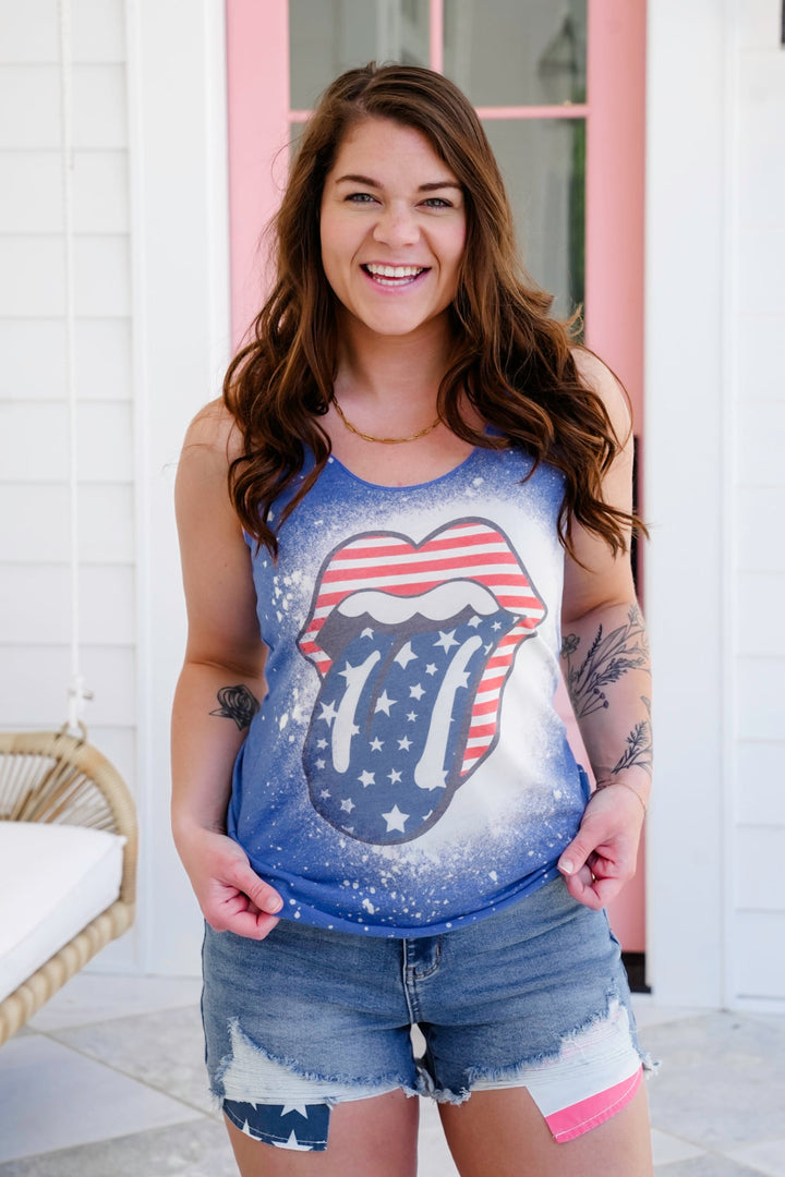 Plus/Reg Sleeveless 4th Of July Tongue Graphic Tank Top