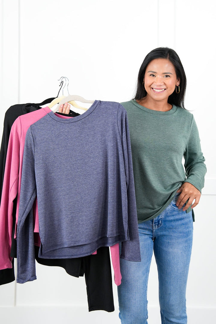 Door Buster! Plus/Reg Long Sleeve Round Neck Top