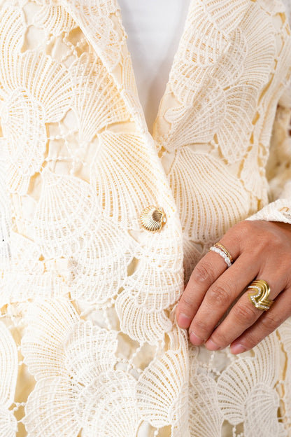 Natural Lace Long Sleeve Button Blazer