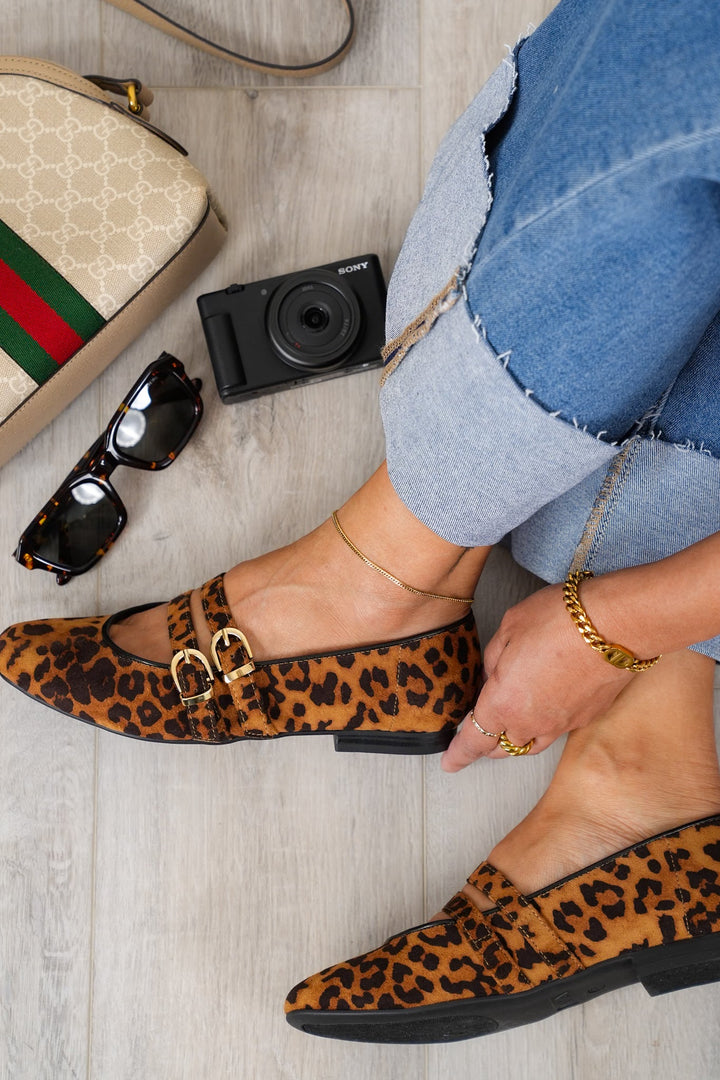 MIA Leopard Flat Sandal with Adjustable Buckle Straps