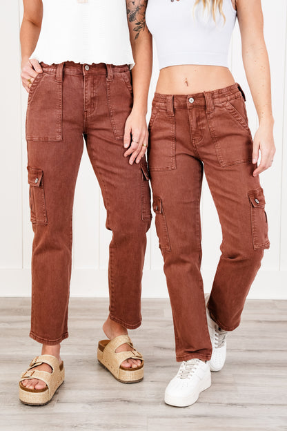 Vervet High Rise Brick Cargo Pocket Straight Leg Jeans