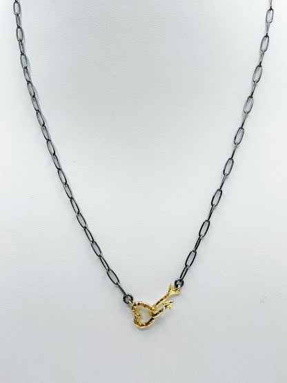 Love, Poppy Gold Arrowed Heart Clasp on Black Chain Necklace