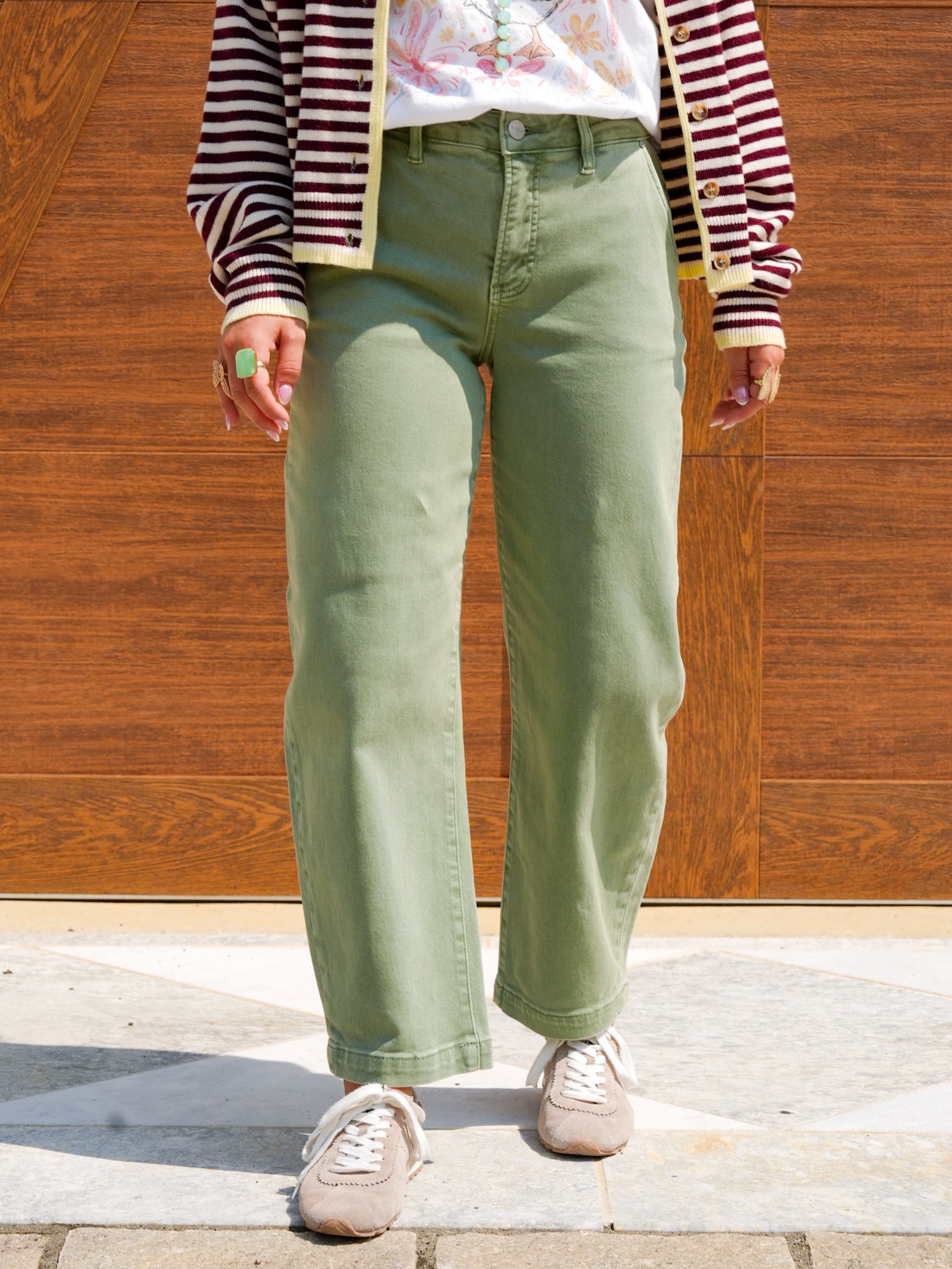 Risen Mid Rise Olive Tummy Control Barrel Jeans - Freckled Poppy