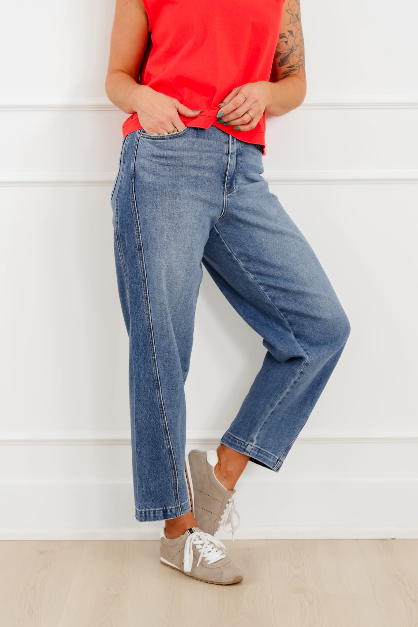 Judy Blue High Rise Medium Wash Rigid Magic Panel Barrel Jeans