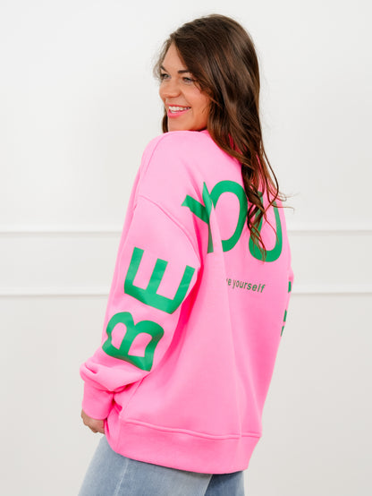 Plus/Reg Pink Long Sleeve "Be Yourself Love Yourself" Sweatshirt