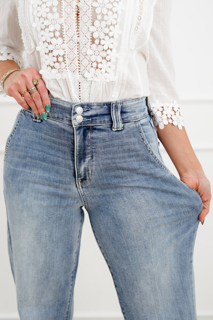 Judy Blue The Destiny High Rise Light Wash Multiple Inseam Wide Leg Trouser Jeans