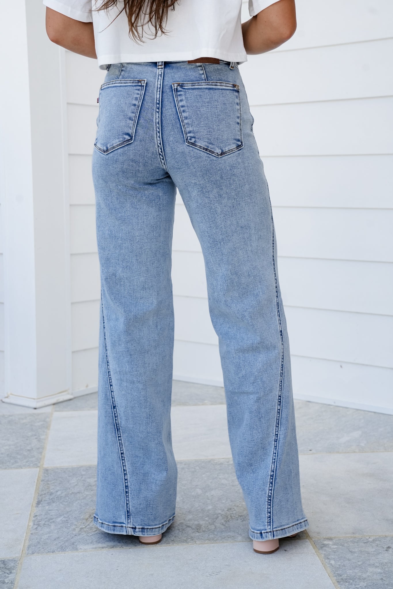 Judy Blue High Rise Light Wash Retro Wide Leg Jean with Skewed Inseam