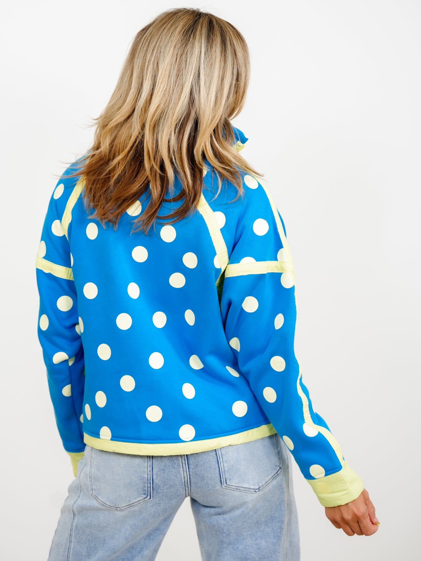 Polka Dot Long Sleeve Half Zip Jacket with Contrast Trim