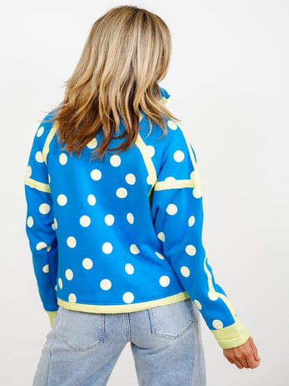 Polka Dot Long Sleeve Half Zip Jacket with Contrast Trim