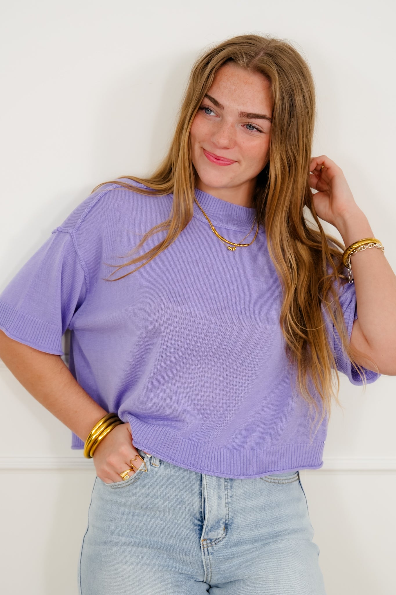 Short Sleeve Sweater with Reverse Seams
