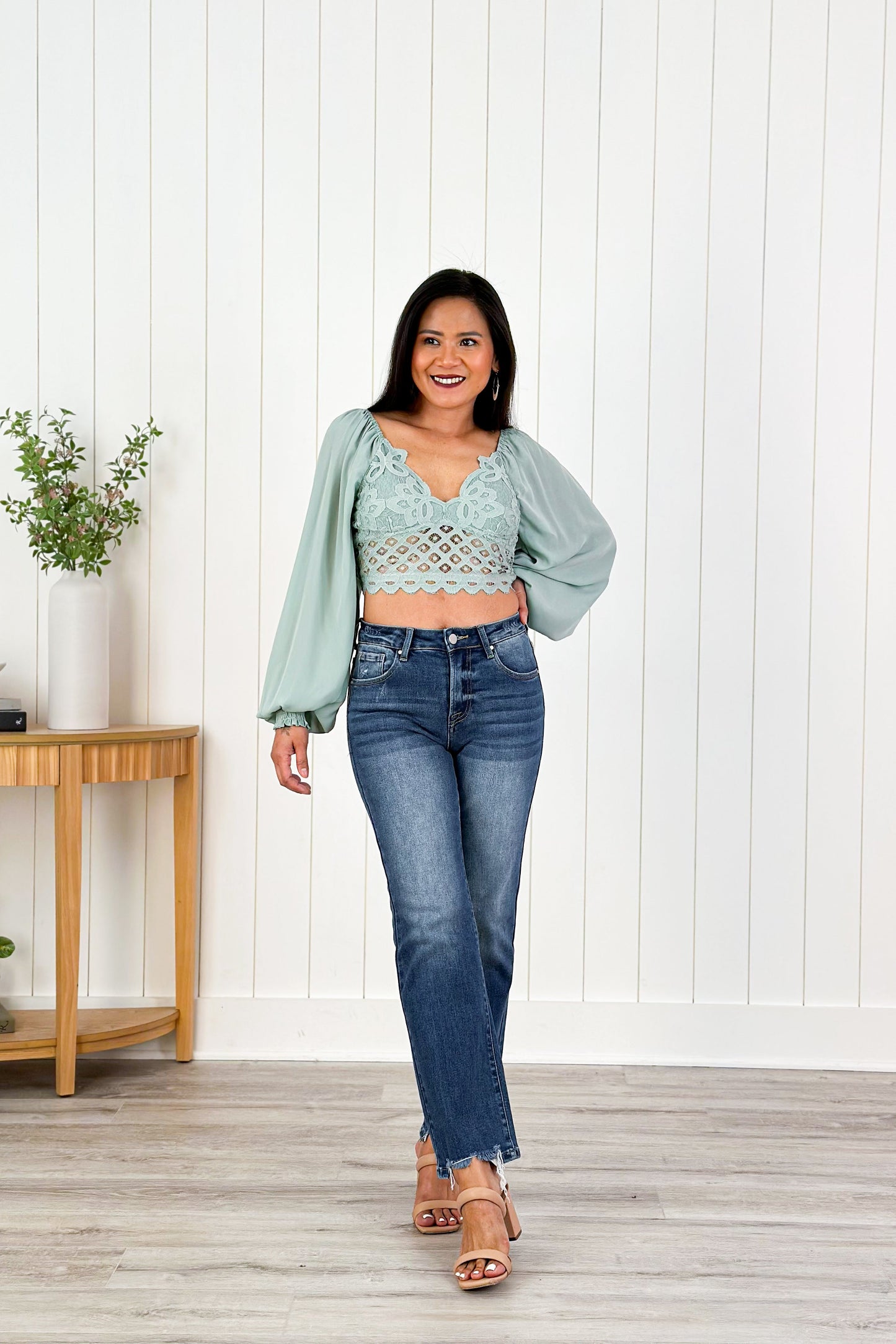 Risen Cropped to Perfection High Rise Dark Wash Relaxed Straight Leg Jeans
