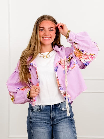POL Floral Print Long Sleeve Button Up Shacket