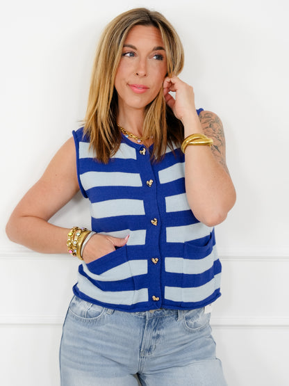 Stripe Sweater Vest with Heart Buttons
