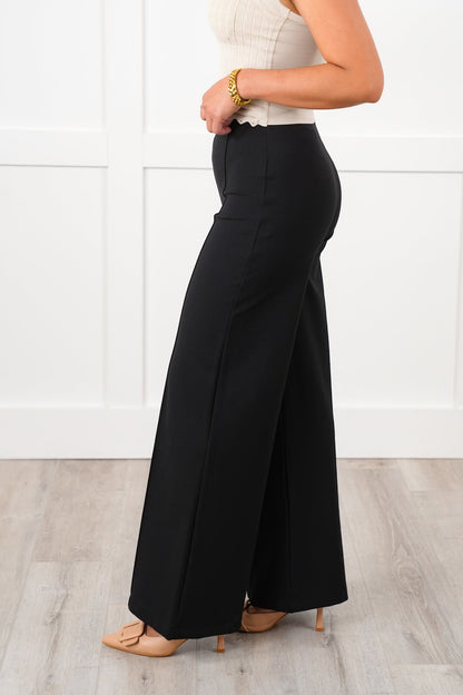 Black High Waist Wide Leg Knit Pull-On Pants