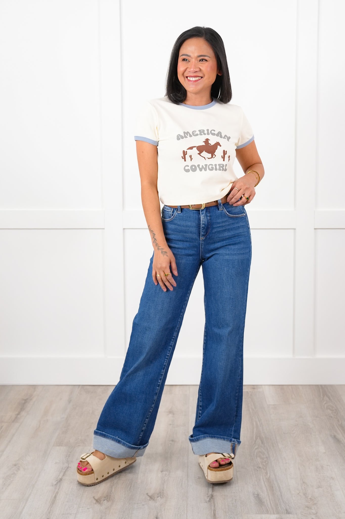 Short Sleeve "American Cowgirl" Cropped Graphic Tee