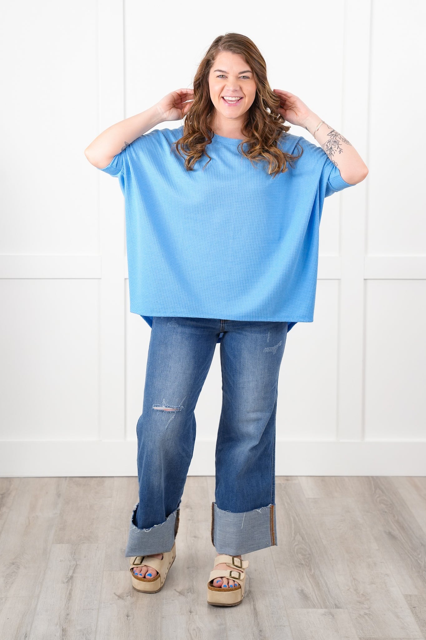 Door Buster! Plus/Reg Thermal Short Dolman Sleeve Round Neck Top