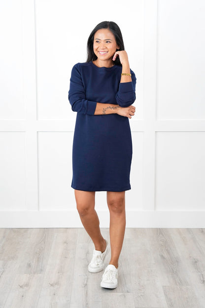 Door Buster!! Plus/Reg Solid Long Sleeve Crew Neck Sweatshirt Dress