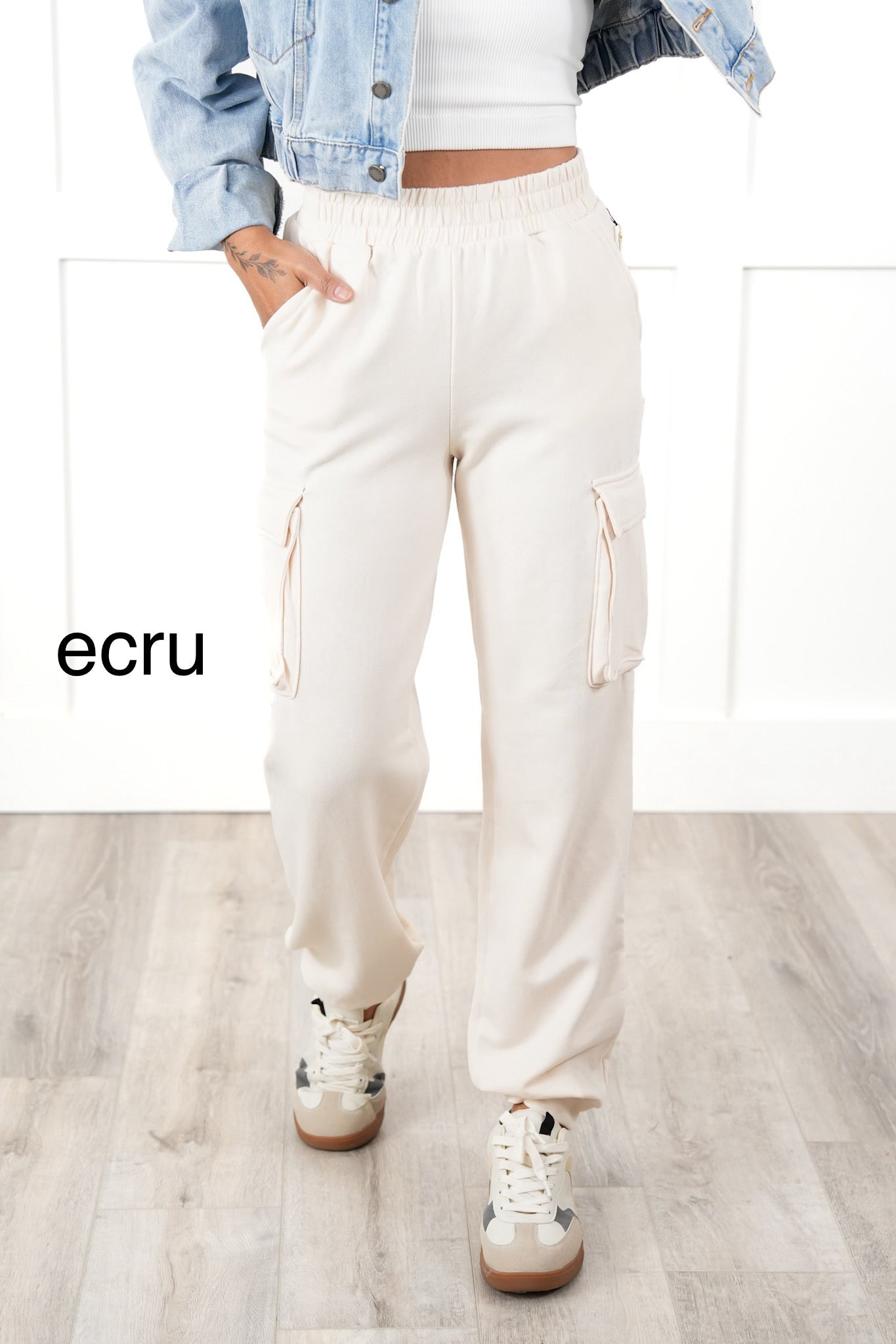 Mid Rise Elastic Waist Cargo Jogger Pants