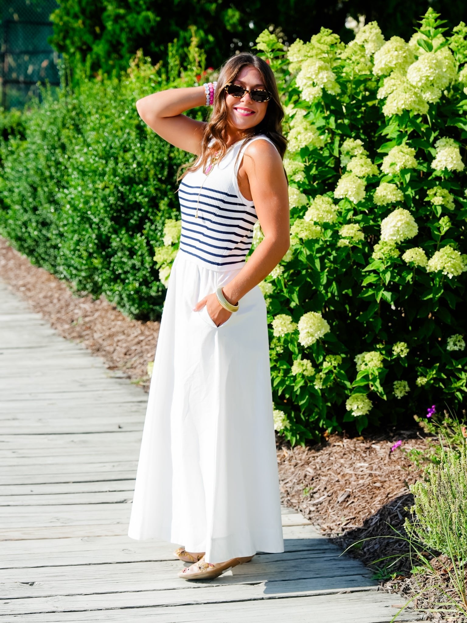 Sleeveless Stripe Knit Bodice with Woven Skirt Maxi Dress - Freckled Poppy
