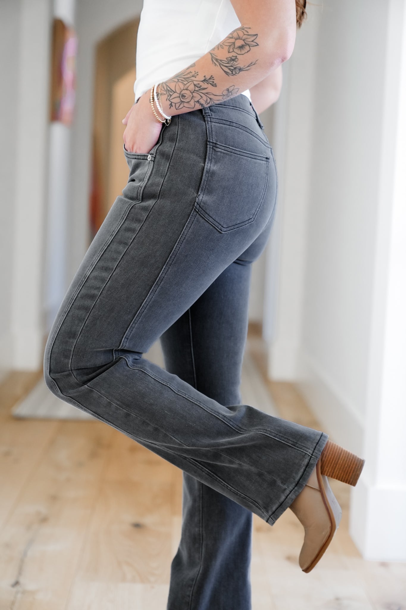 Mica High Rise Black Tummy Control Side Panel Bootcut Jeans