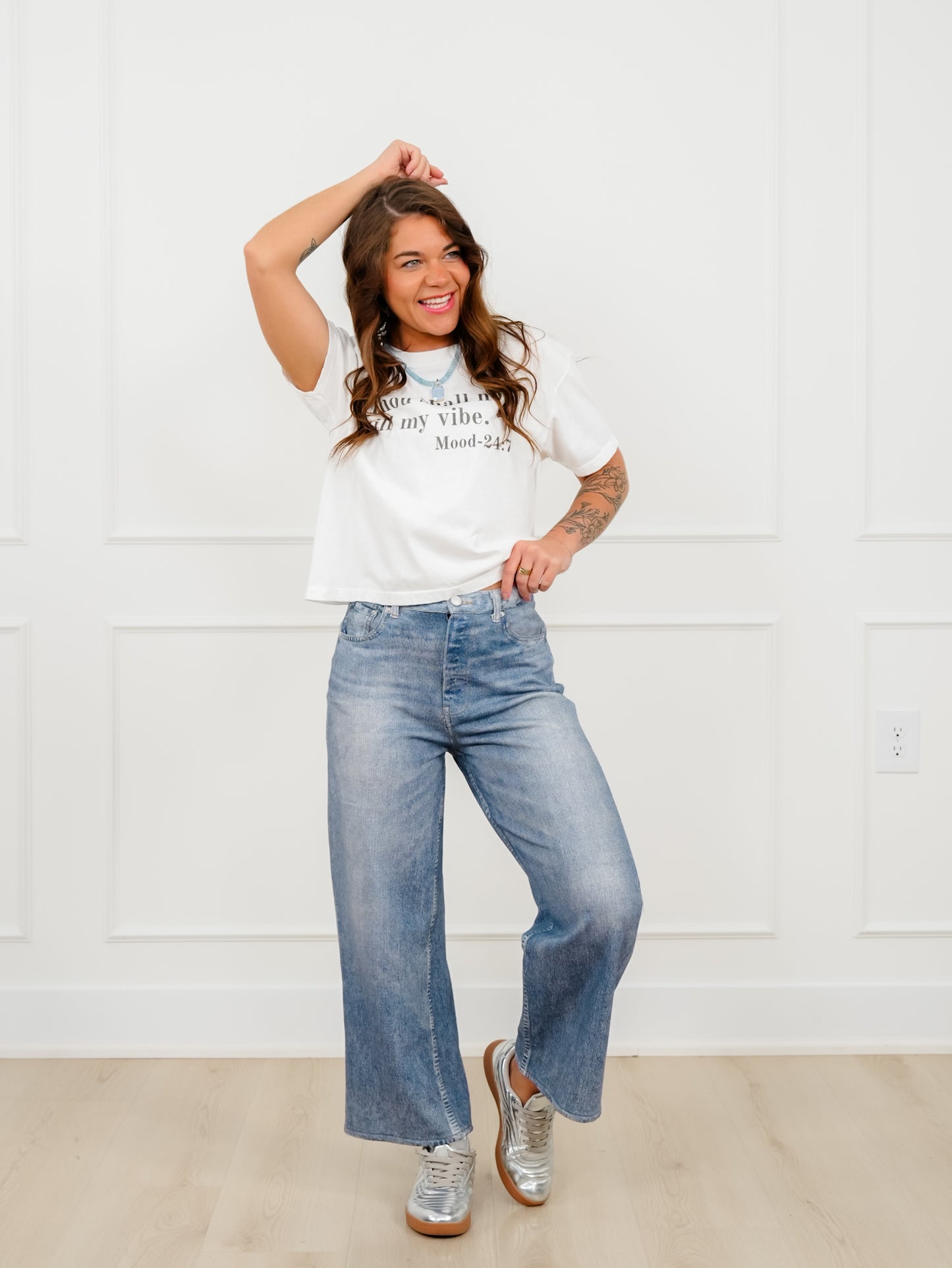 Medium Wash High Rise Straight Leg French Terry Jeans