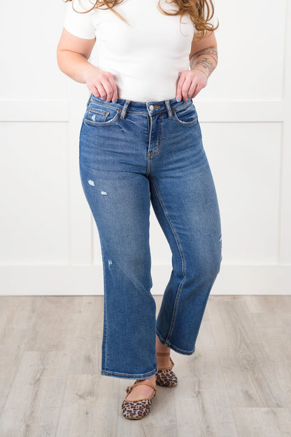 Vervet High Rise Medium Wash Slim Wide Leg Ankle Jeans