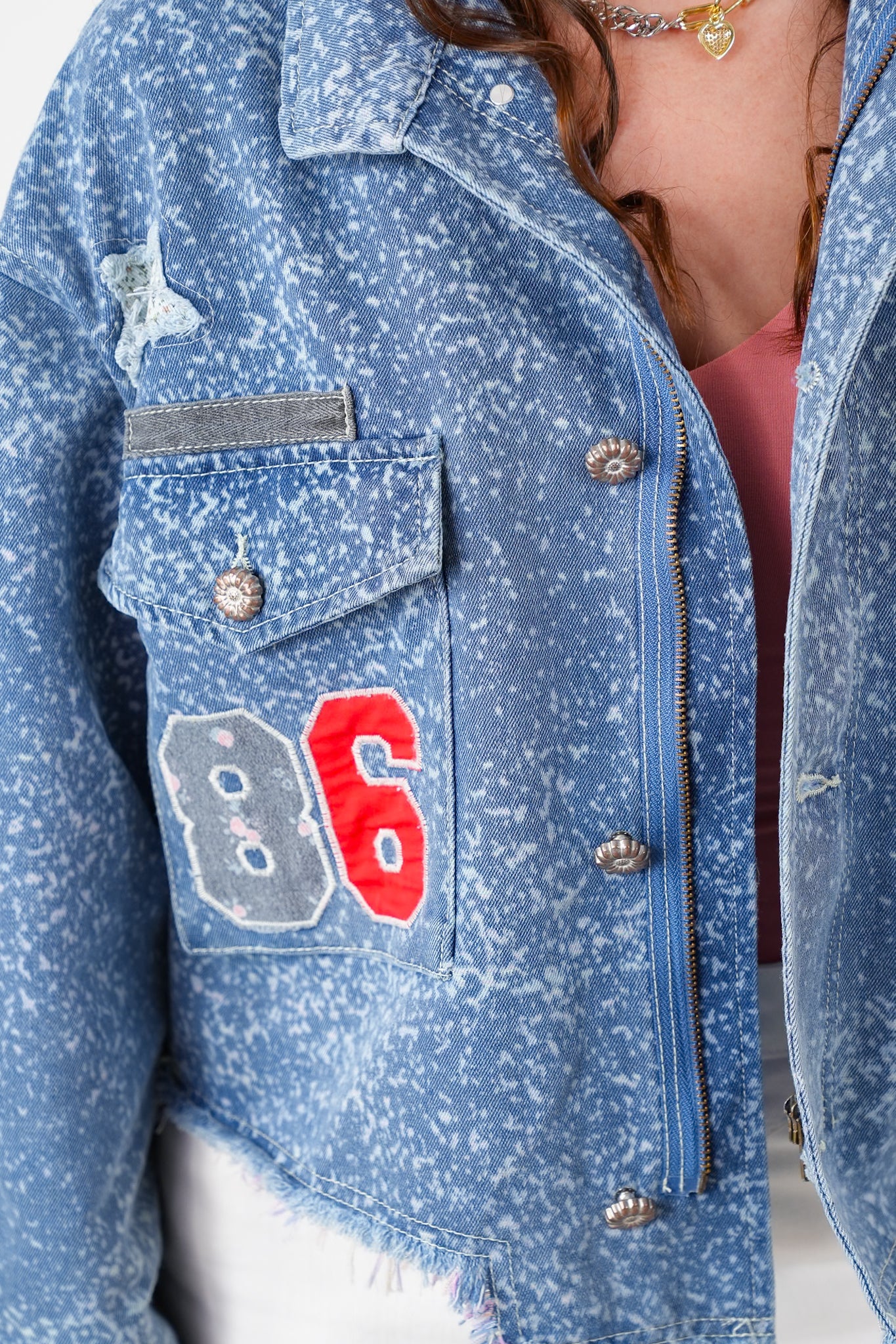 POL Vintage Wash Long Sleeve Jacket with Patch Detail