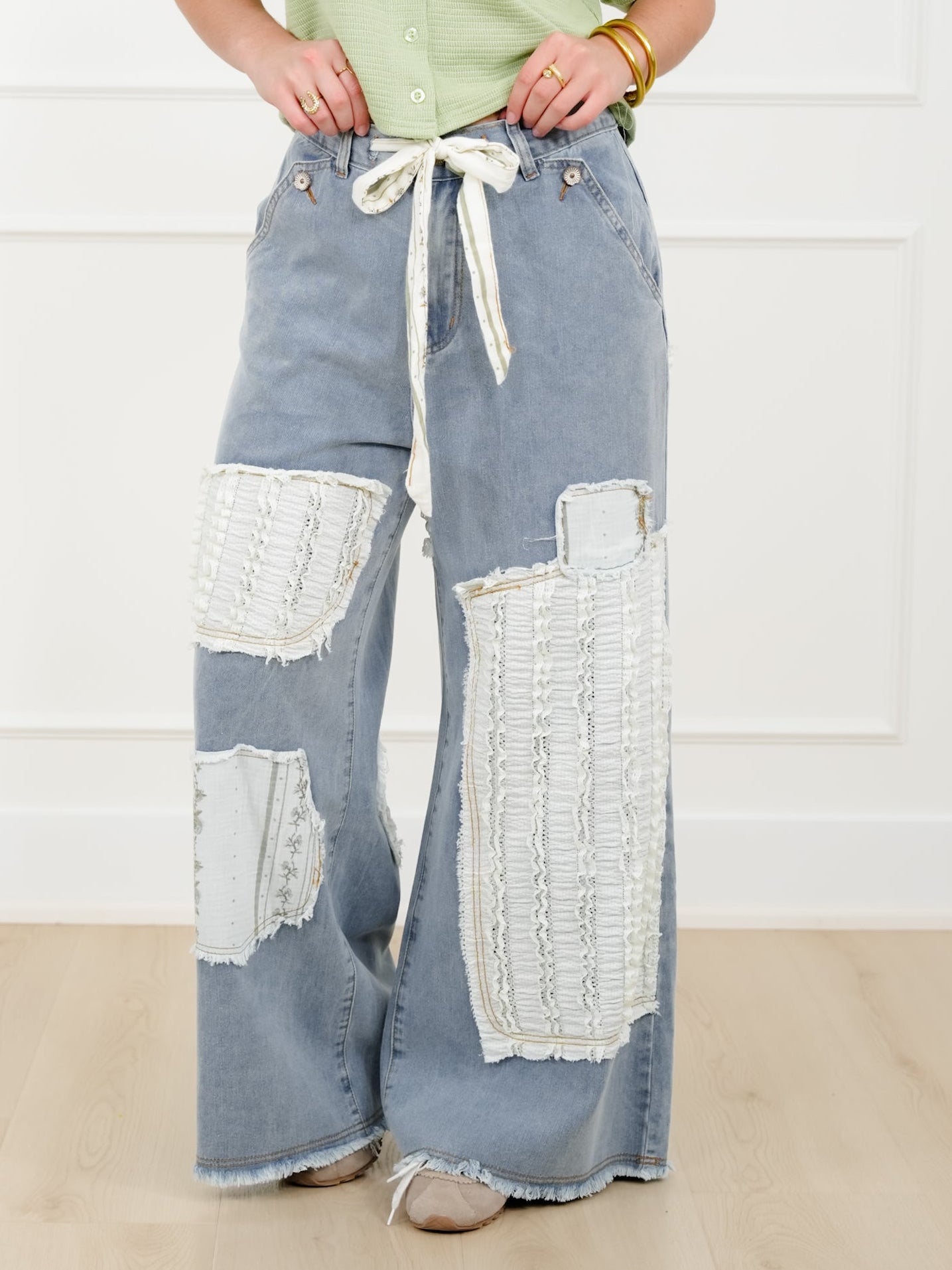 POL Vintage Patchwork Wide Leg Pants