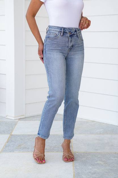 RFM High Rise Light Wash Straight Leg Jeans