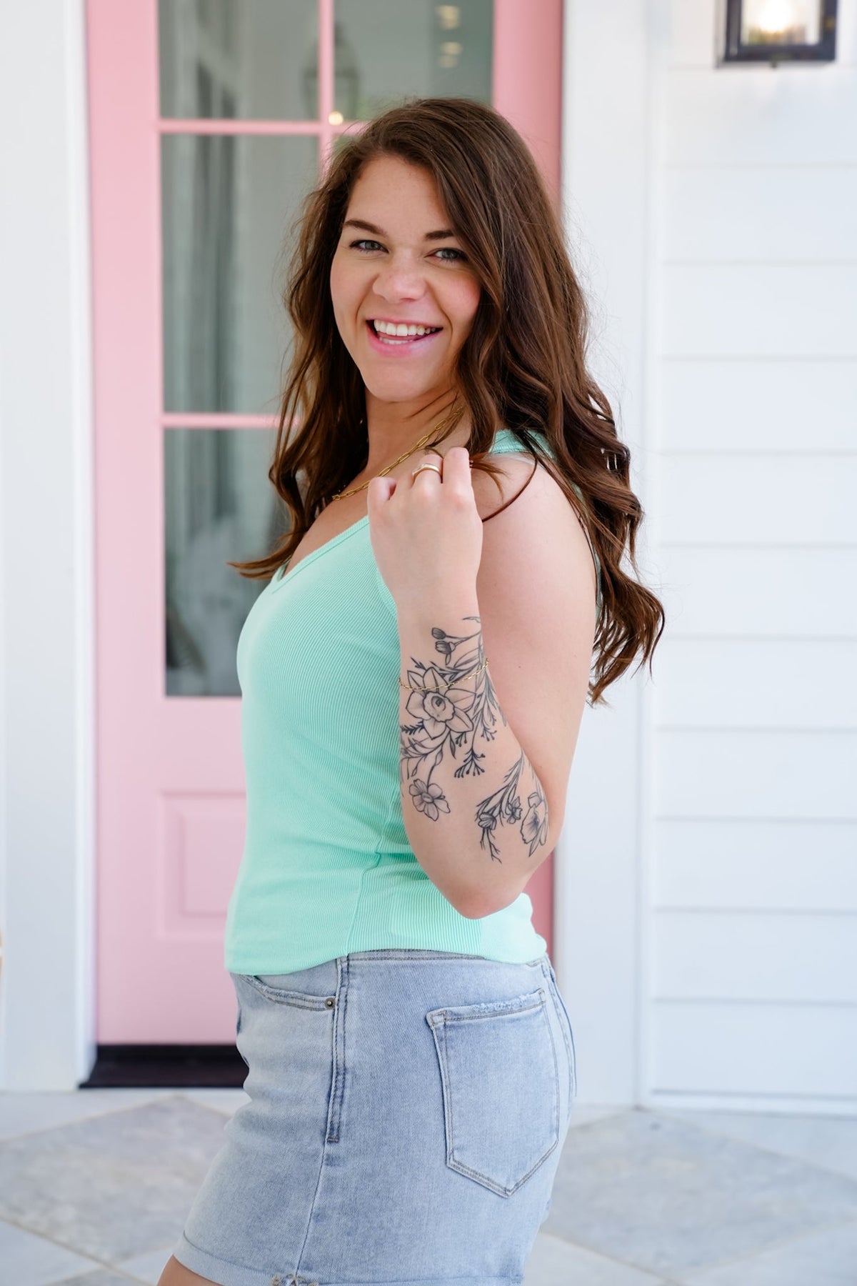 POL Ribbed Knit V-Neck Tank Top