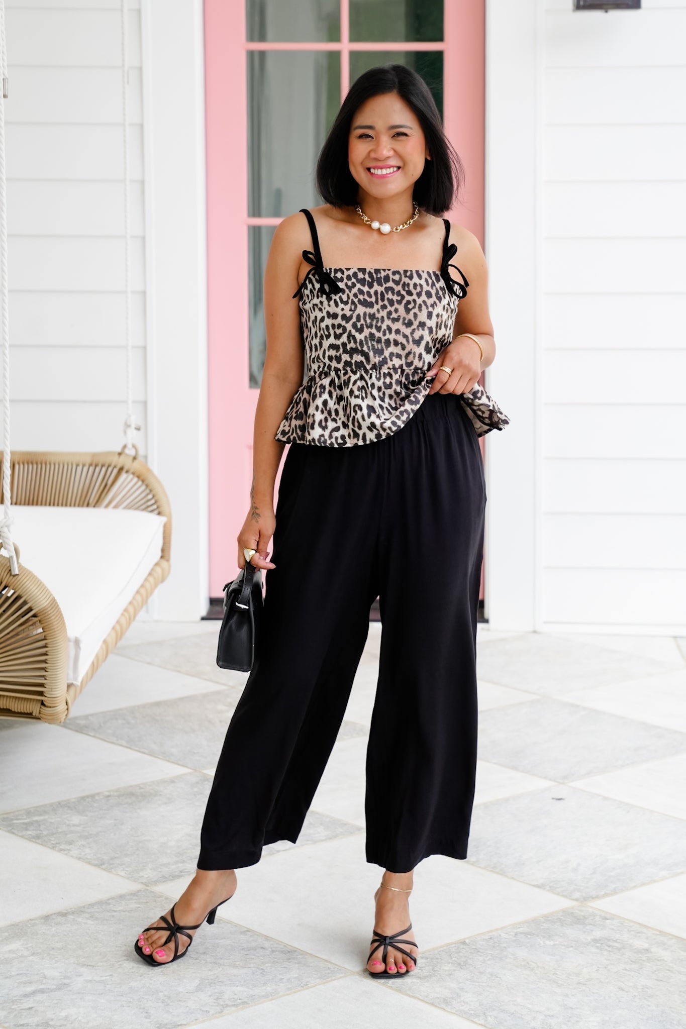 Solid Woven Elastic High Waist Wide Leg Pants