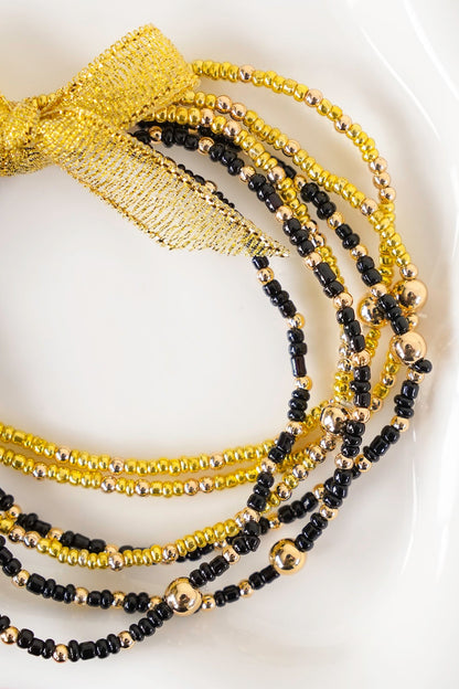 Mardi Gras Beaded Stretch Bracelet Set with Ribbon Accent