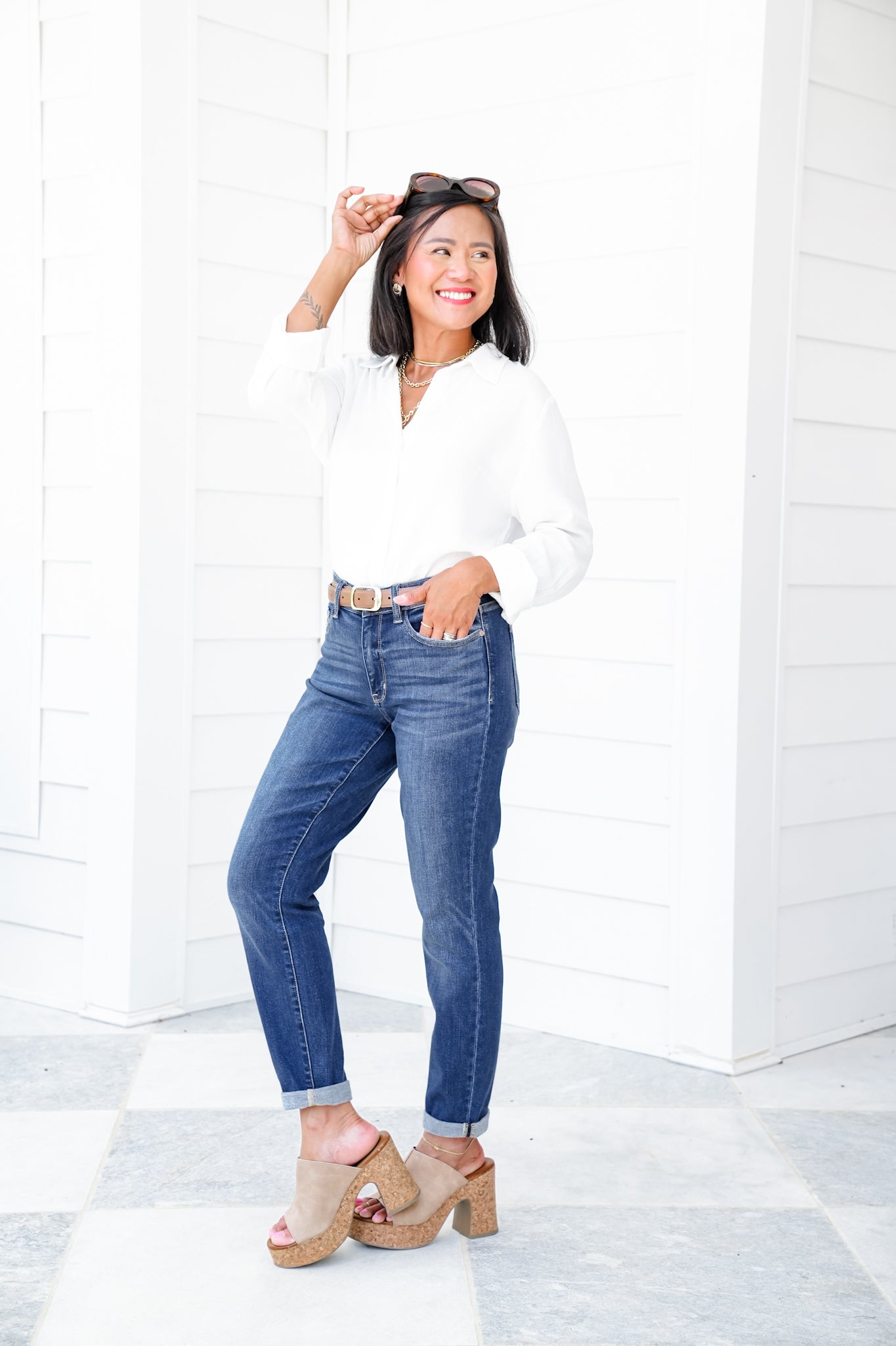 Judy Blue My Favorite Boyfriend Mid-Rise Dark Wash Non Distressed Cuffed Boyfriend Jeans