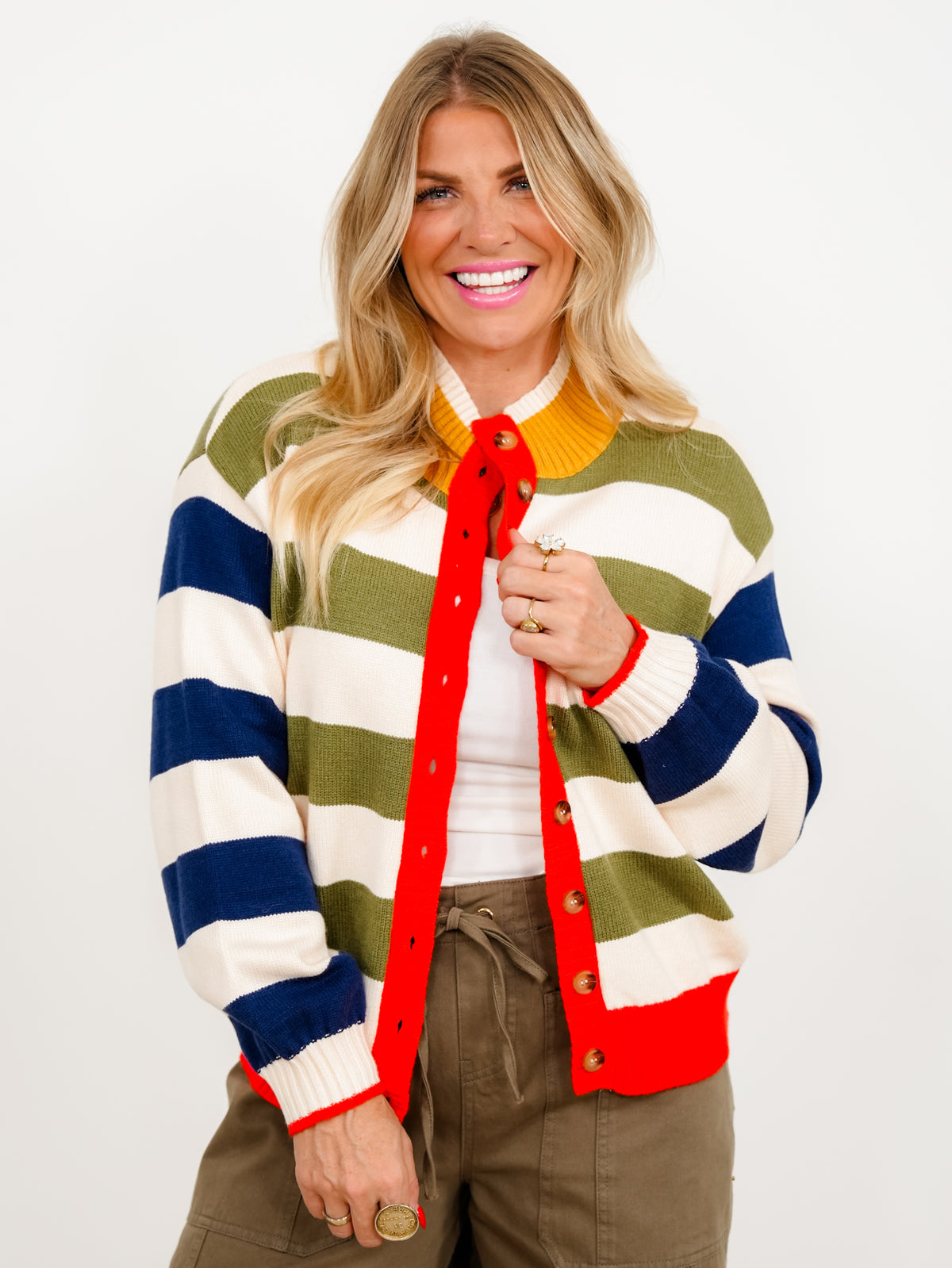 Multi Colored Stripe Long Sleeve Button Down Cardigan