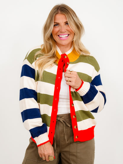 Multi Colored Stripe Long Sleeve Button Down Cardigan