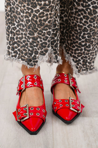 Glossy Sling Flats with Studded Adjustable Straps