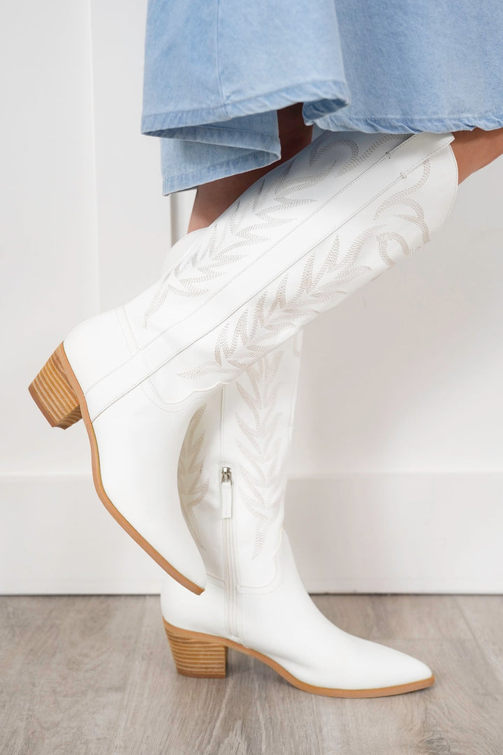 High Western Embroidered Block Heel Boots