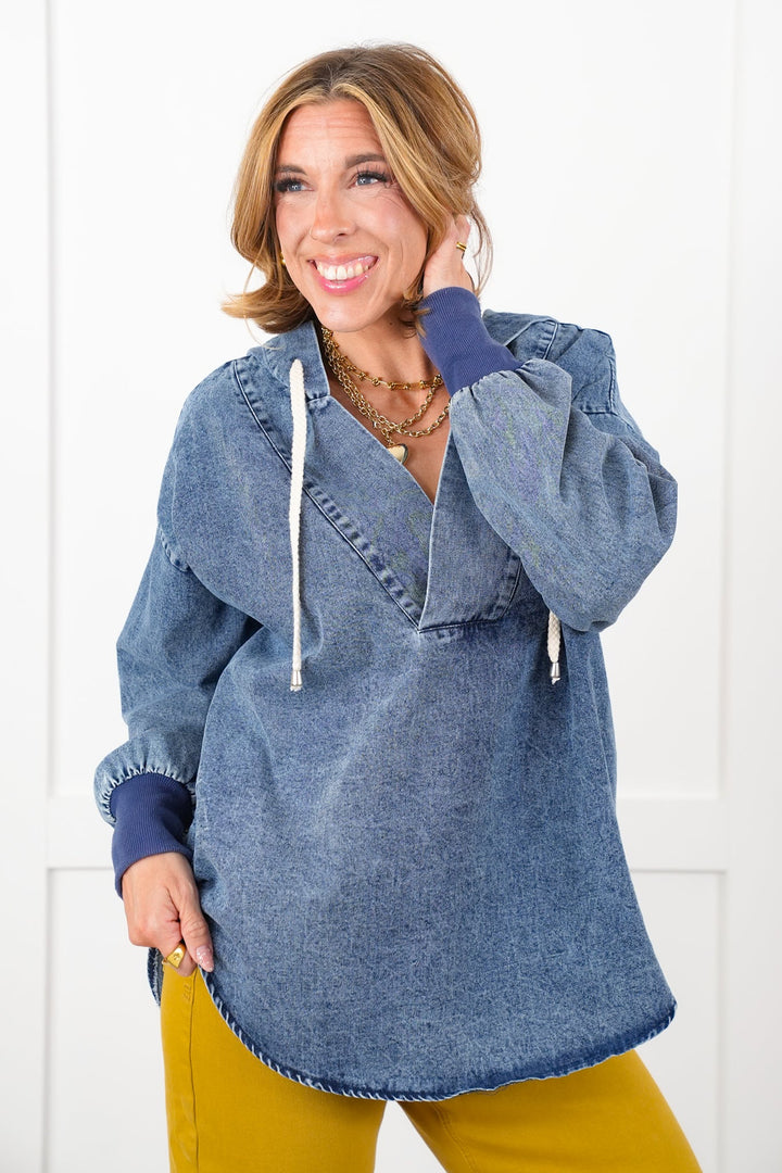 Plus/Reg Mineral Wash Long Sleeve V Neck Hoodie