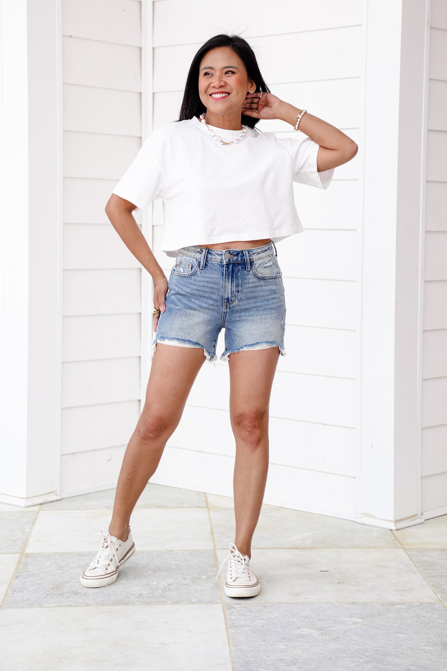 Judy Blue Medium Wash Rigid Magic Distressed Cut Off Shorts