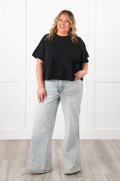 Door Buster! Zenana Oversized Exposed Seam Crop Box Tee