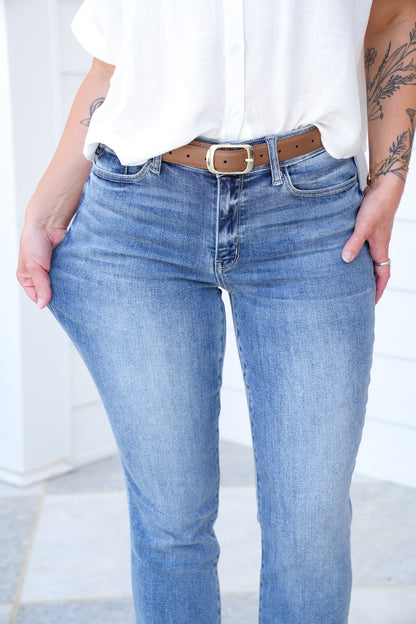 Judy Blue Work From Home Mid Rise Bleach Washed Boyfriends