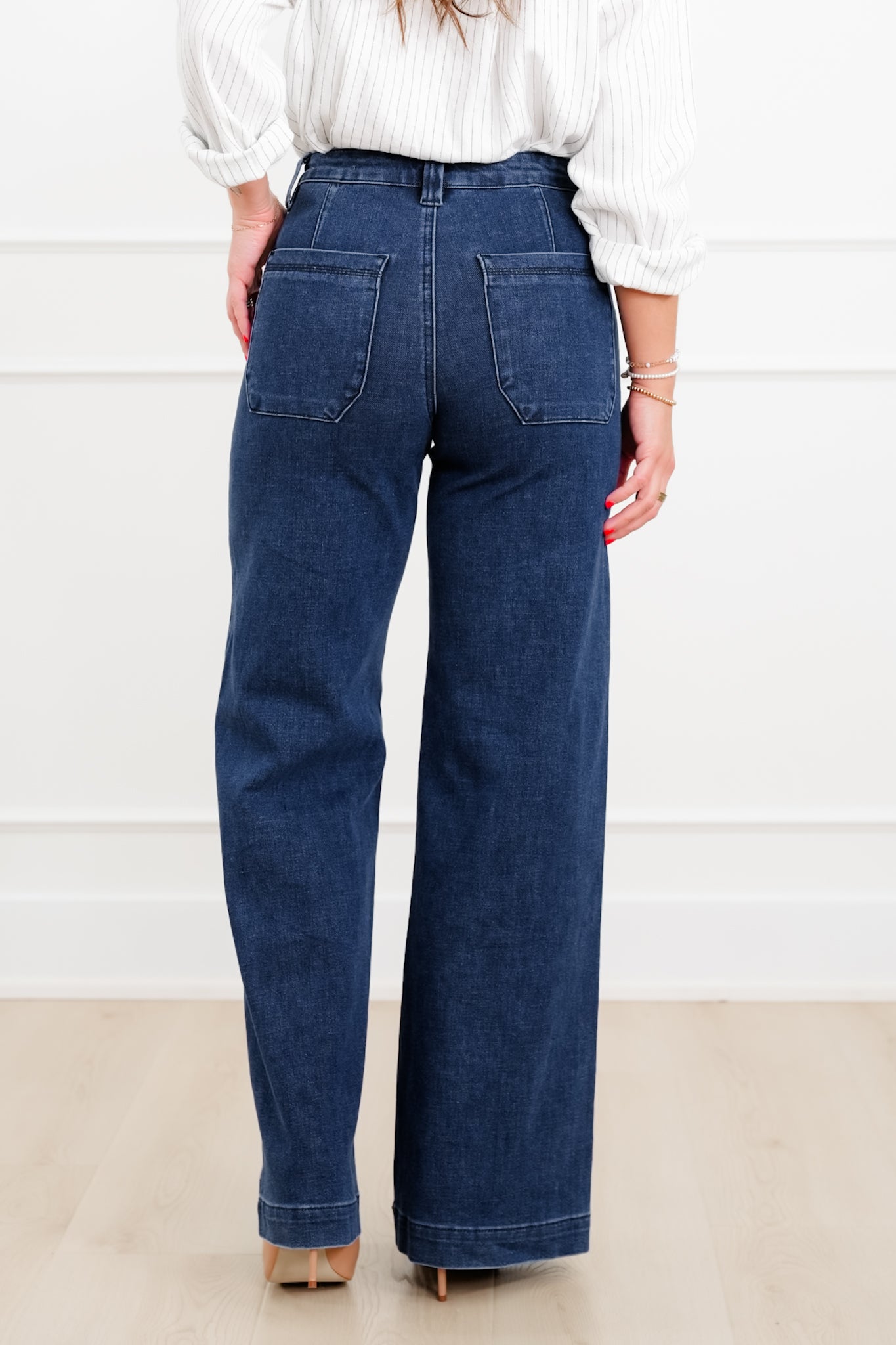 Judy Blue "The Blaire" High Rise Dark Wash Retro Wide Leg Jeans with Twisted Seams